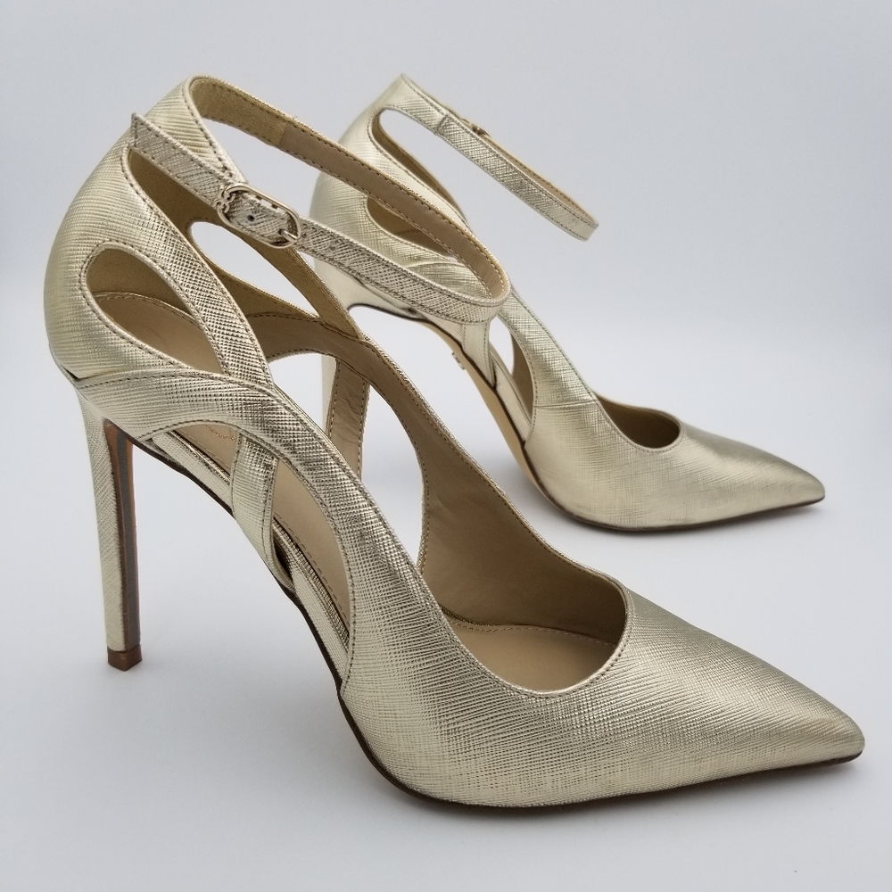 Sam Edelman Adelisa Ankle Strap Stiletto Heels, Gold Leaf, Women's Size 8.5 - Picture 3 of 16